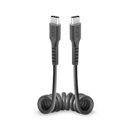 Spiralkabel, USB-C auf USB-C, 0,5 m, Schwarz