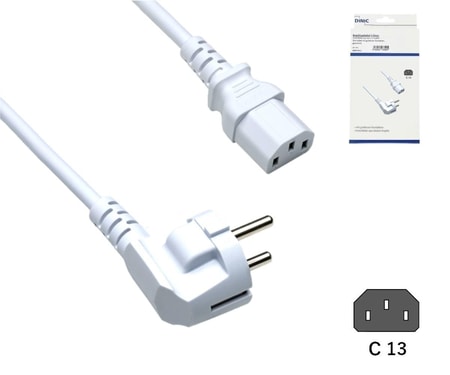 Netzkabel Europa CEE 7/7 90° auf C13, 0,75mm², VDE, weiß, Länge 1,80m