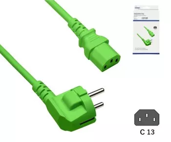 Netzkabel Europa CEE 7/7 90° auf C13, 0,75mm², VDE, grün, Länge 1,80m
