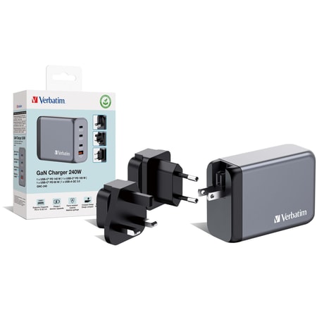 GNC-240 Universal GaN-Ladegerät, 240 W, USB-C, USB-A, Schwarz/Grau