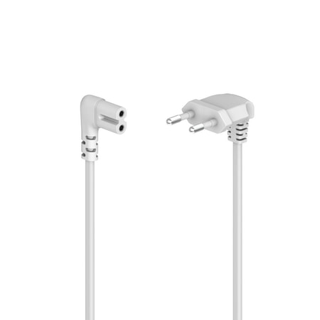 Stromanschlusskabel Netzkabel, beidseitig gewinkelt, Euro-Stecker, Doppelnut/C7, 3 m, Weiß (00221100)
