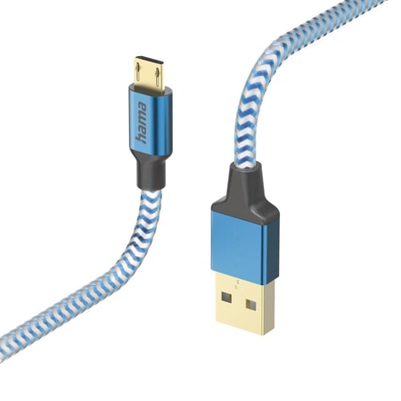 Ladekabel "Reflective", USB-A - Micro-USB, 1,5 m, Nylon, Blau