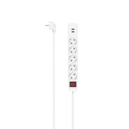 Steckdosenleiste, 5-fach, USB-A 17W, Schalter, 1,4 m, Weiß
