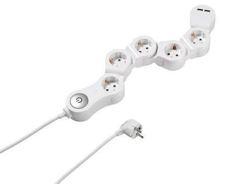 Steckdosenleiste 5-fach Steckdosenleiste, flexibel, 2x USB Port, schaltbar (62330)