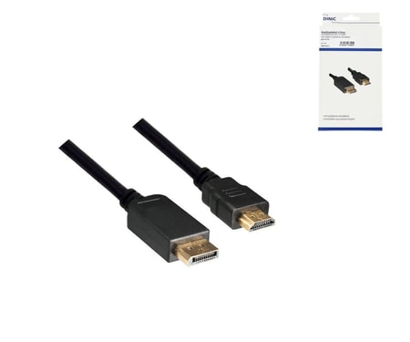DisplayPort auf HDMI Kabel, DP 20pol auf HDMI Stecker, 1920 x 1080p bei 60 Hz, Schwarz, 1 m