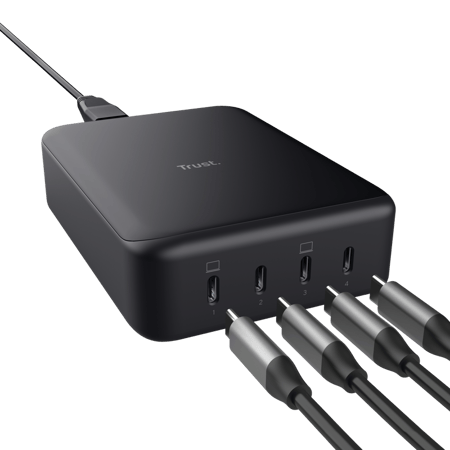 Maxo 240 W GaN USB-C-Tischladegerät mit 4 Anschlüssen, Schwarz