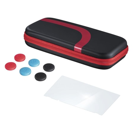 Zubehör-Set (Tasche, Schutzglas, Control-Aufsätze) für Nintendo Switch, Schwarz/Rot (00054686)