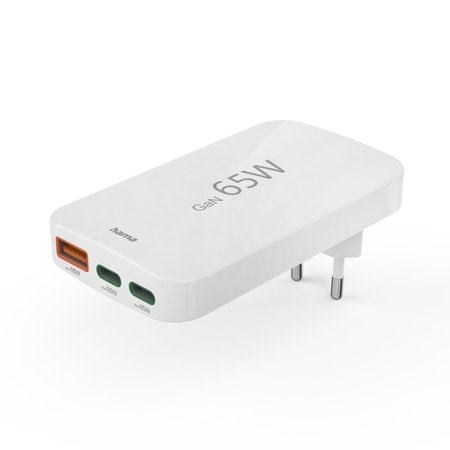 Schnellladegerät, 2x USB-C, 1x USB-A, flaches Mini-Ladegerät, PD, 65 W, WS (00125144)