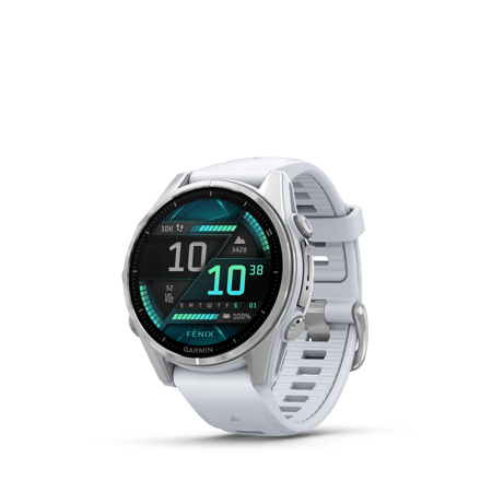 fenix 8 - 43 mm AMOLED Steinweiss/Silber mit QuickFit-Silikon-Armband 20 mm Smartwatch