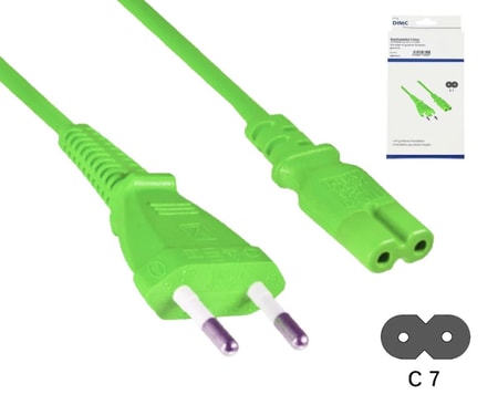 Netzkabel Eurostecker Typ C auf C7, 0,75mm², Eurostecker/IEC 60320-C7, VDE, grün, Länge 1,80m