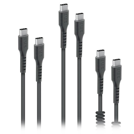 USB-C-Lade- und Datenkabel-Kit, USB-C auf USB-C, 0,5 m / 1 m / 2 m, Schwarz