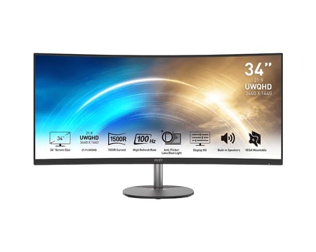 Monitor PRO MP341CQDE, Schwarz, 34 Zoll, UWQHD, VA, Curved, 100 Hz, 1 ms