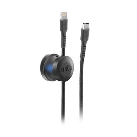Kabel mit Magnethalterung, USB-C auf Lightning, 2 m, Schwarz