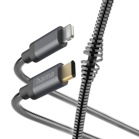 Ladekabel "Metall", USB-C - Lightning, 1,5 m, Metallmantel, Anthrazit