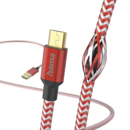 Ladekabel "Reflective", USB-A - Micro-USB, 1,5 m, Nylon, Rot