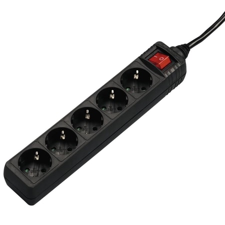 Steckdosenleiste 5-fach, mit Schalter, 1,4 m, Schwarz (00137267)