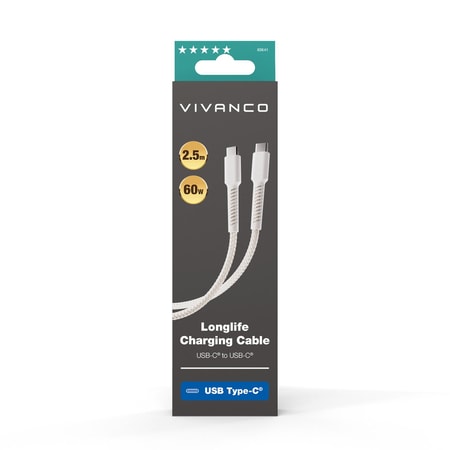 LongLife Charging Cable 60W, USB Type-C™ Ladekabel weiß (63641)