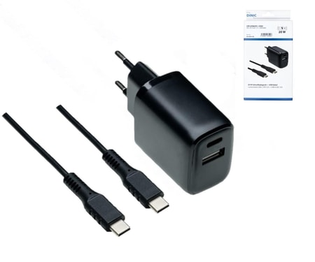 Ladegerät (USB-A + USB-C), mit USB-C Ladekabel, 20 W, 1,5 m, Schwarz