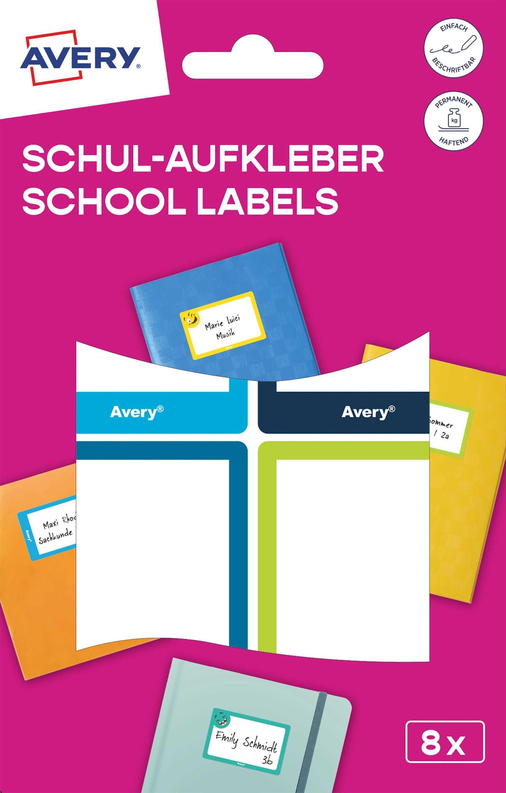 Avery SCHOOL8G, Buch-Etiketten, Papier, blau/grün, 46 x 68 mm, 8 Aufkleber