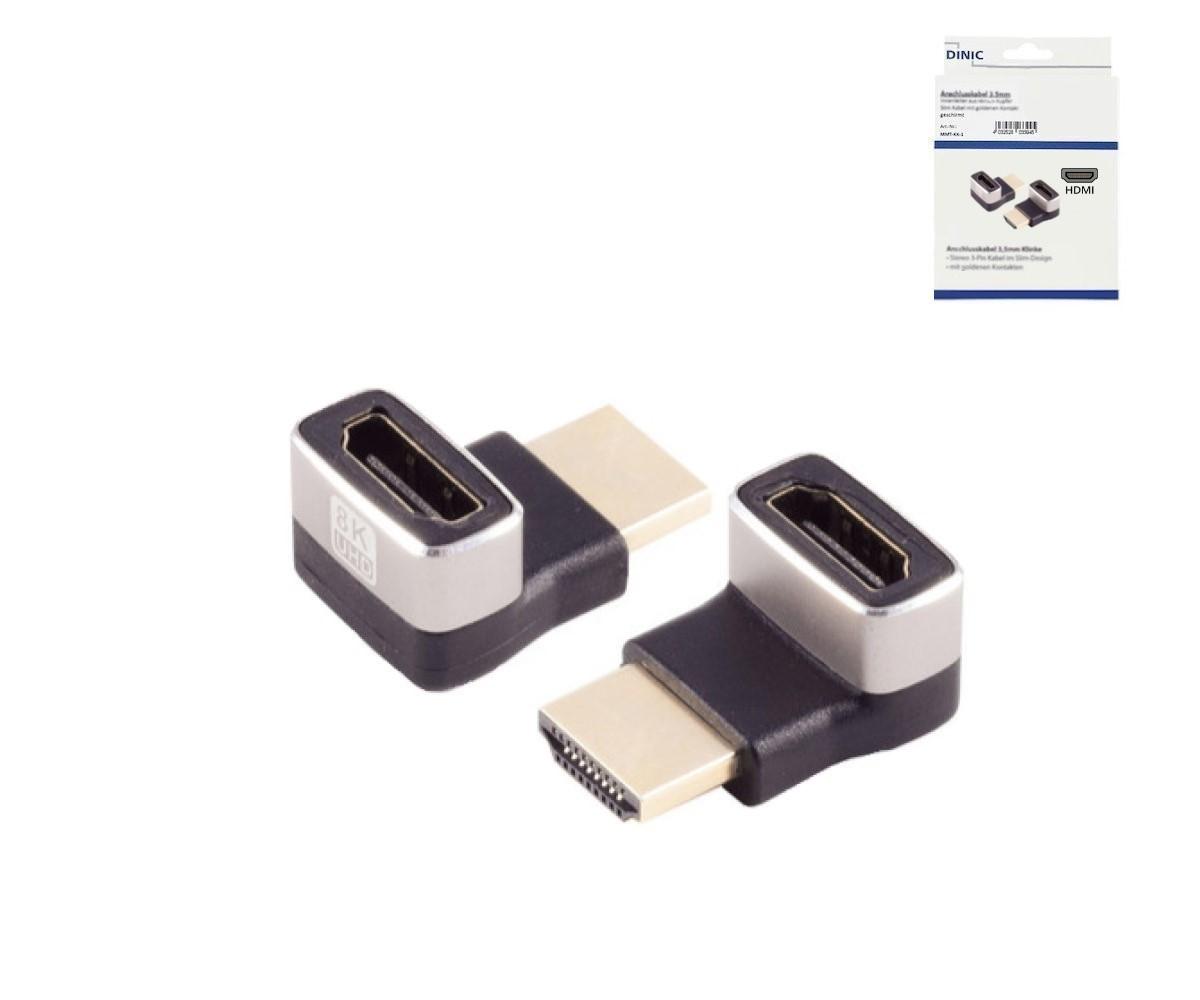 HDMI-A Adapter, 90° Winkel oben, 8K, Metall HDMI-A Buchse auf Stecker, 8K 60Hz / 4K 120Hz