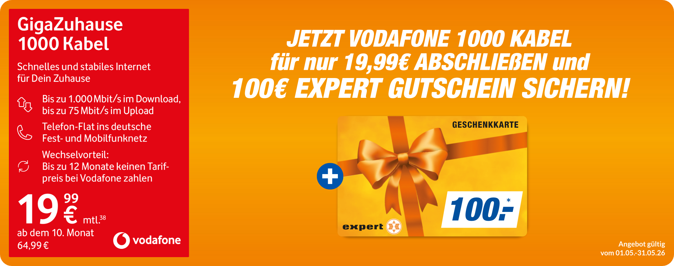 GigaZuhause 1000 Kabel mit 100,00€ expert Gutschein