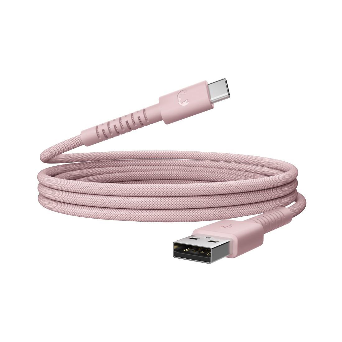 USB-A zu USB-C silikon geflochtenes Kabel "FlexWave" 2m, Pastel Pink (00231887)