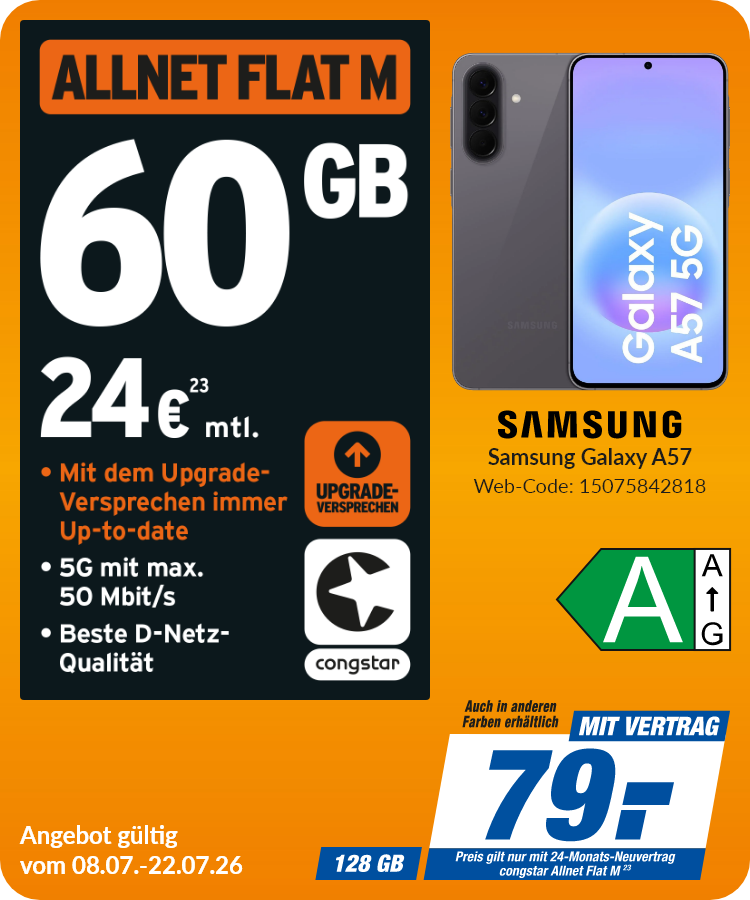 Samsung A57 mit Allnet Flat M für 79€!
