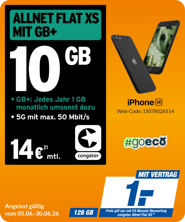 iPhone SE mit Allnet Flat XS für 1€!