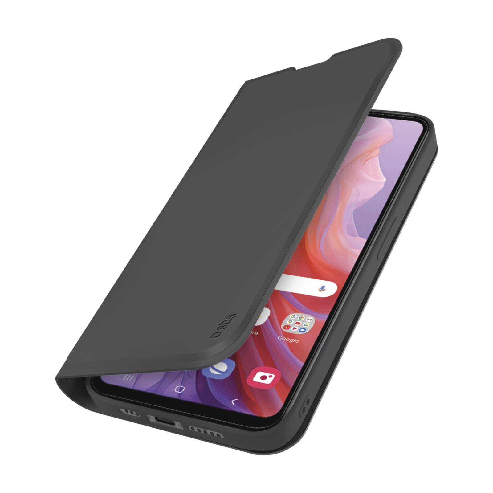 Klapphülle mit Ständer und Soft-Touch-Oberfläche für das Motorola Moto E14, Schwarz