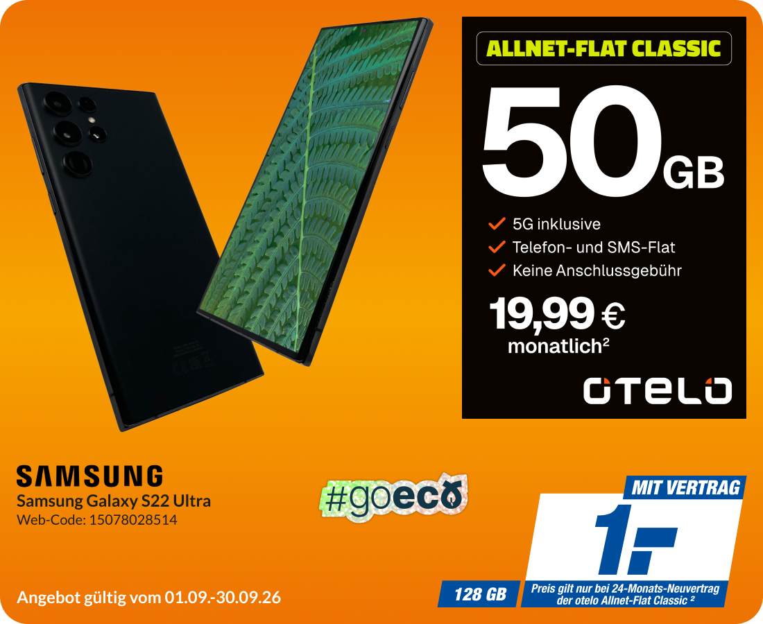 Galaxy S22 Ultra mit Allnet Flat Classic für 1€!