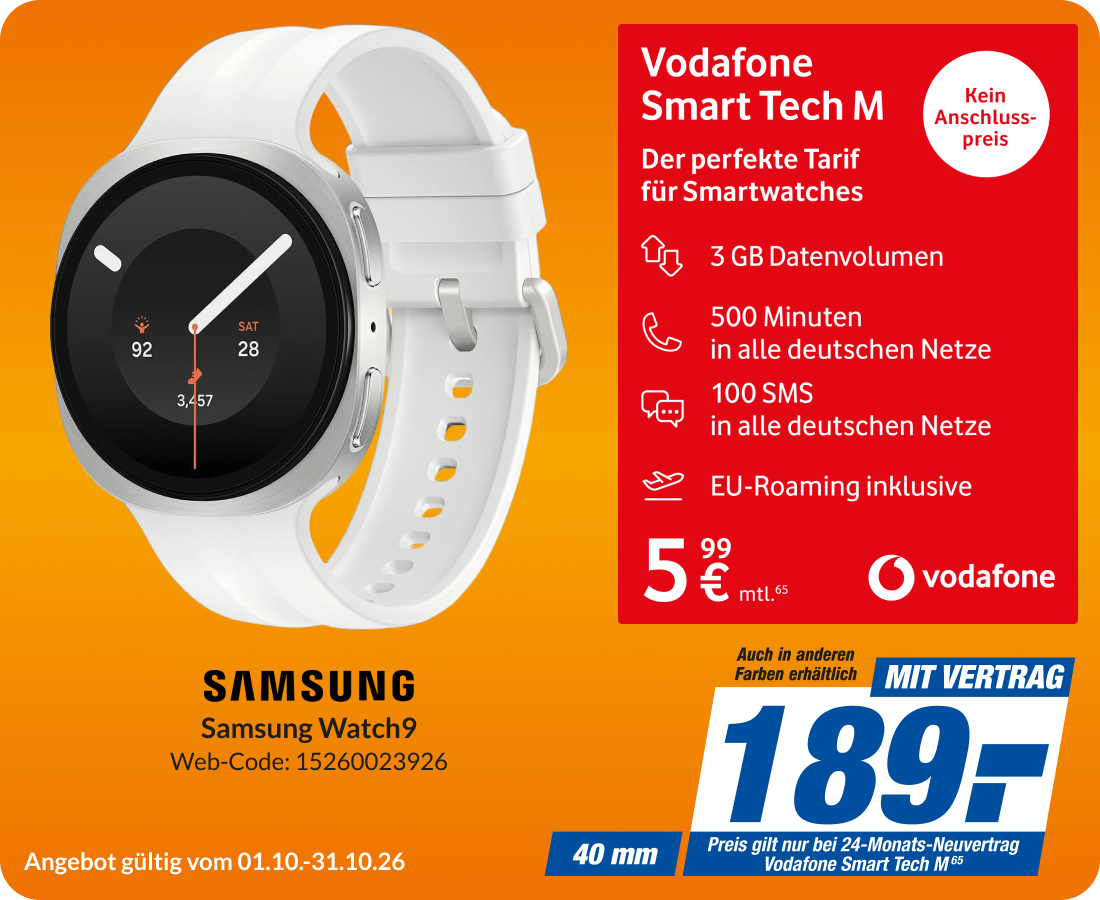 Samsung Watch 9 mit Smart Tech M für 189€!