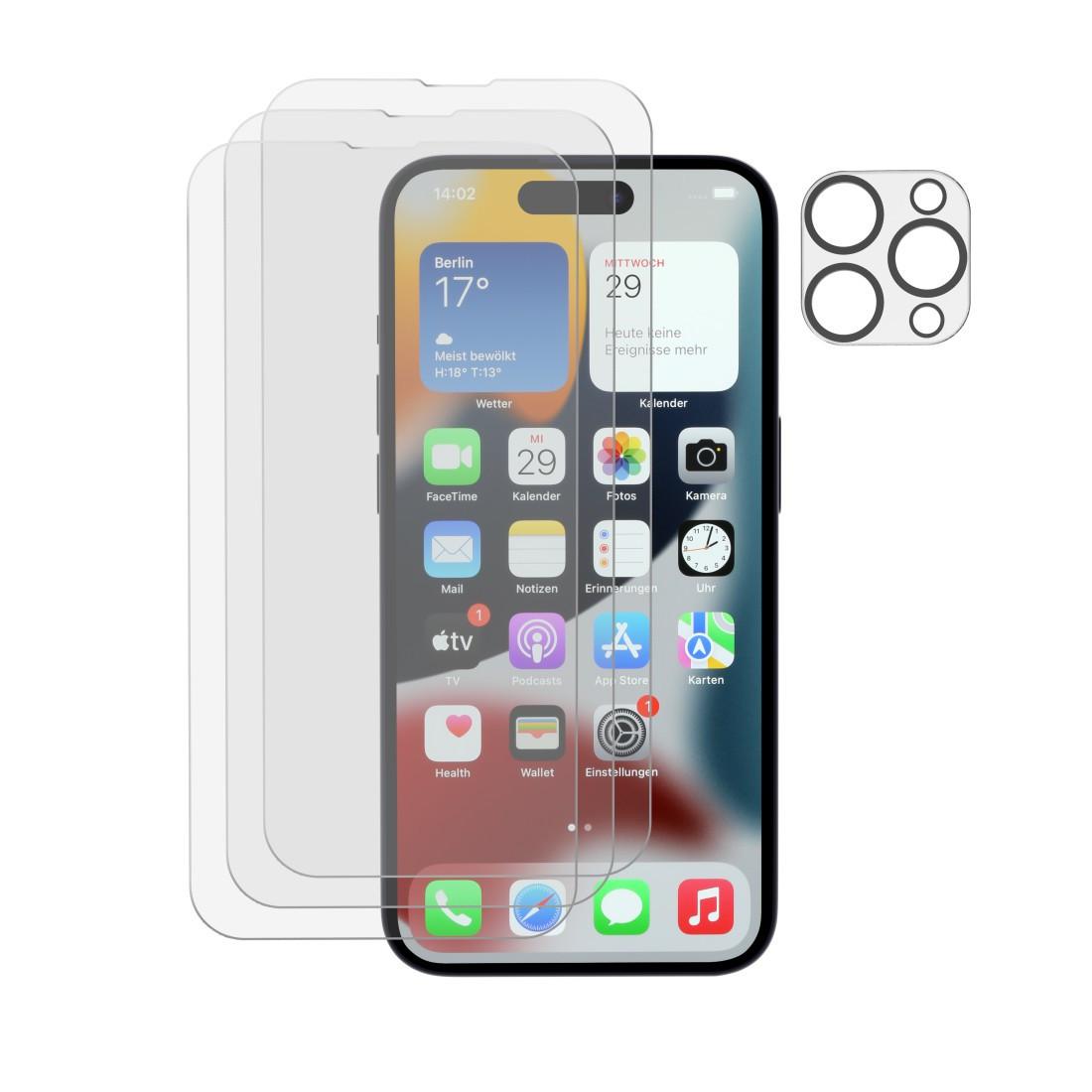 Schutzglas-Set für iPhone 14 Pro, 3x Displayschutz, 1x Kameraschutz (00216366)