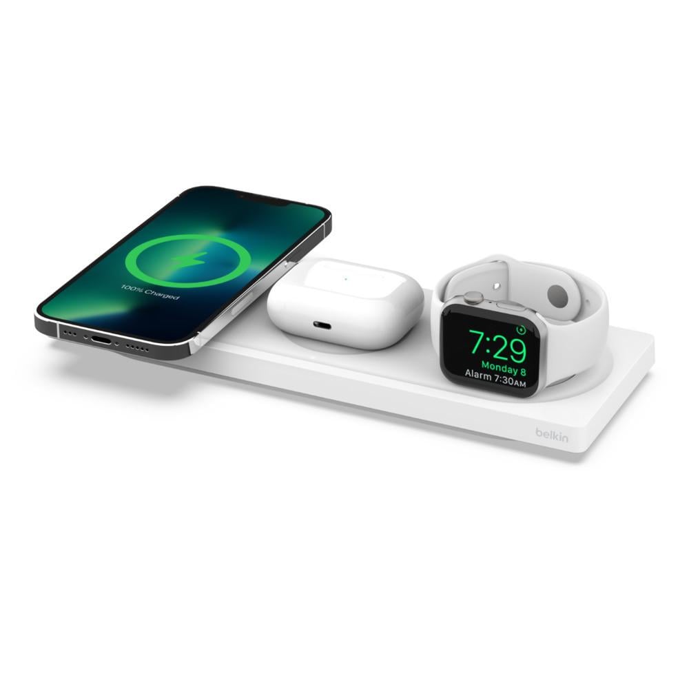3-in-1-Ladepad mit MagSafe iPhone Serie 12/13, Apple Watch 7, Air Pods weiß