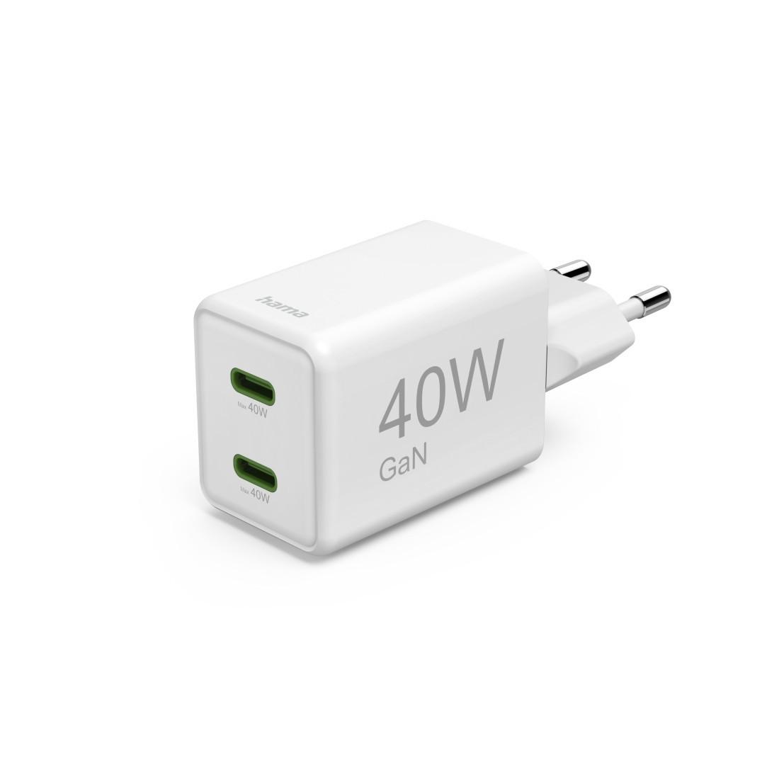 Schnellladegerät, GaN, 2x USB-C, Super-Mini-Ladegerät, PD, 40 W, Weiß (00125146)