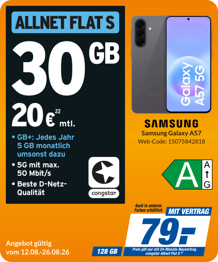 Samsung A57 mit Allnet Flat S für 79€!