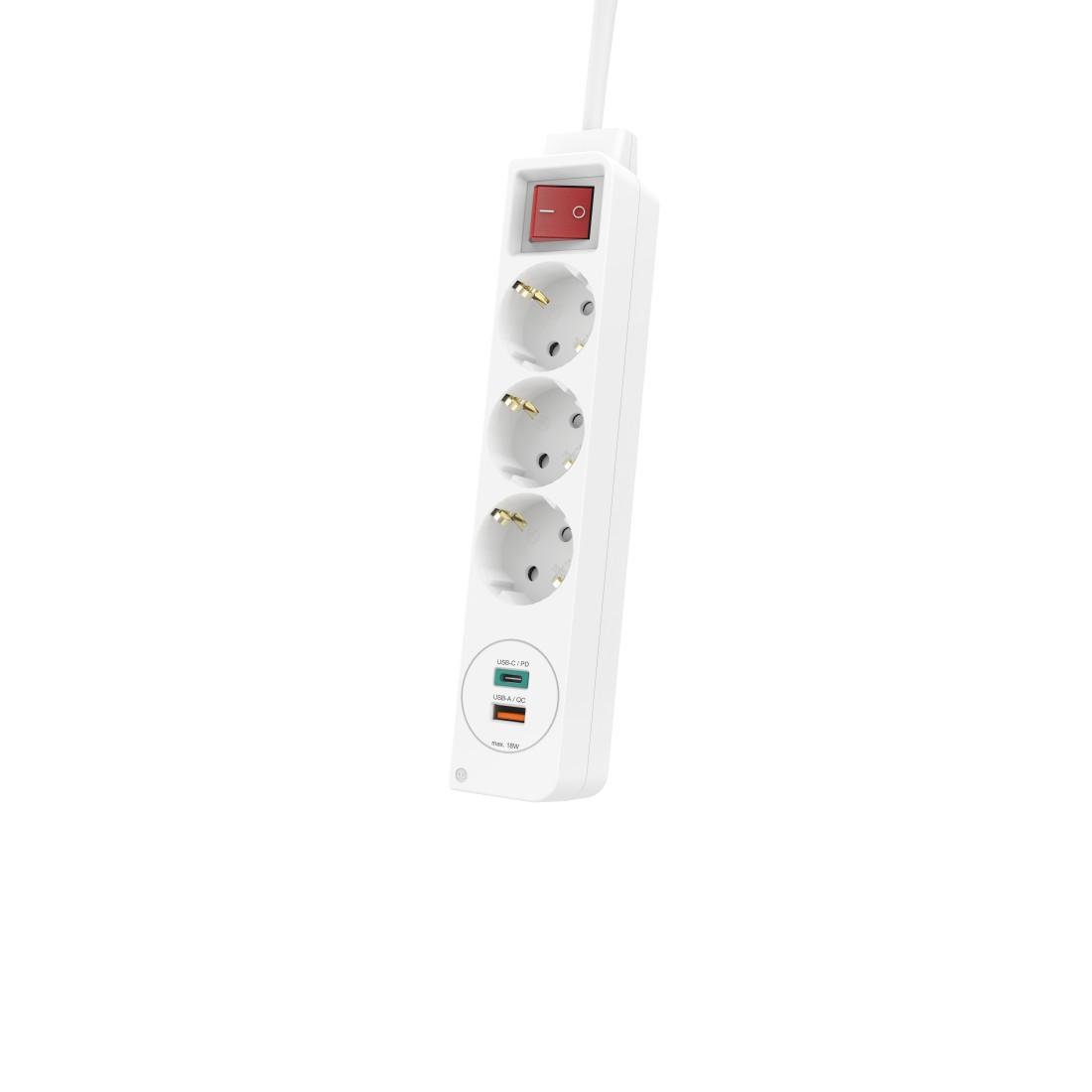 Steckdosenleiste, 3-fach, USB-C-/USB-A-Buchse, PD/Fast Charge, max. 18W, WS (00133757)