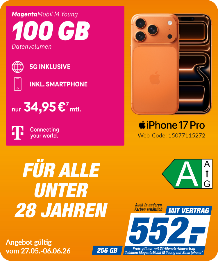 Apple iPhone 17 Pro mit Magenta Mobil M Young für 552€!