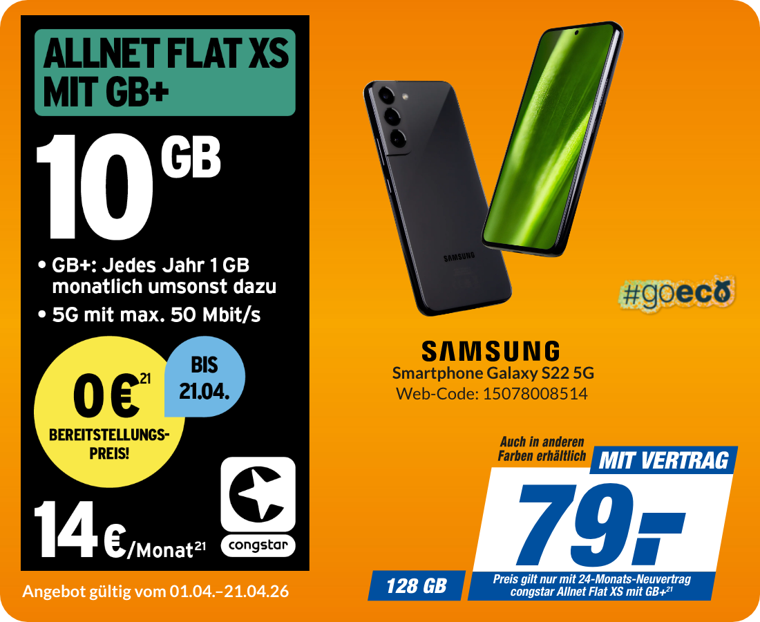 Samsung S22 mit Allnet Flat XS für 79€!