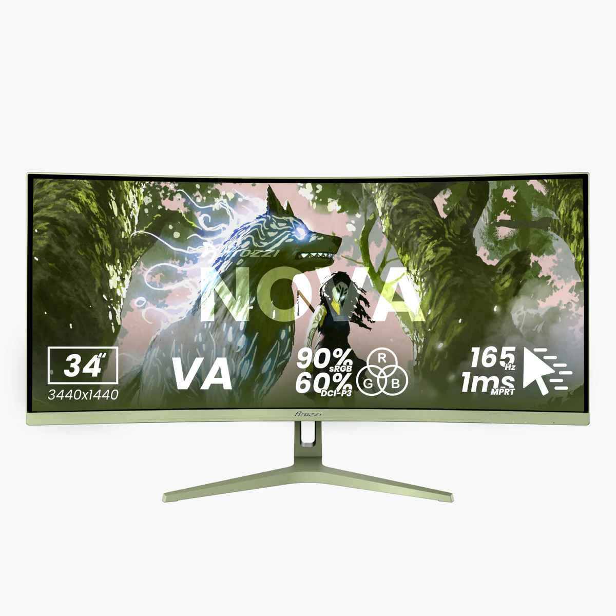 Nova, Grün, 34 Zoll, Curved, WQHD, VA, 165 Hz, 1 ms Gaming-Monitor
