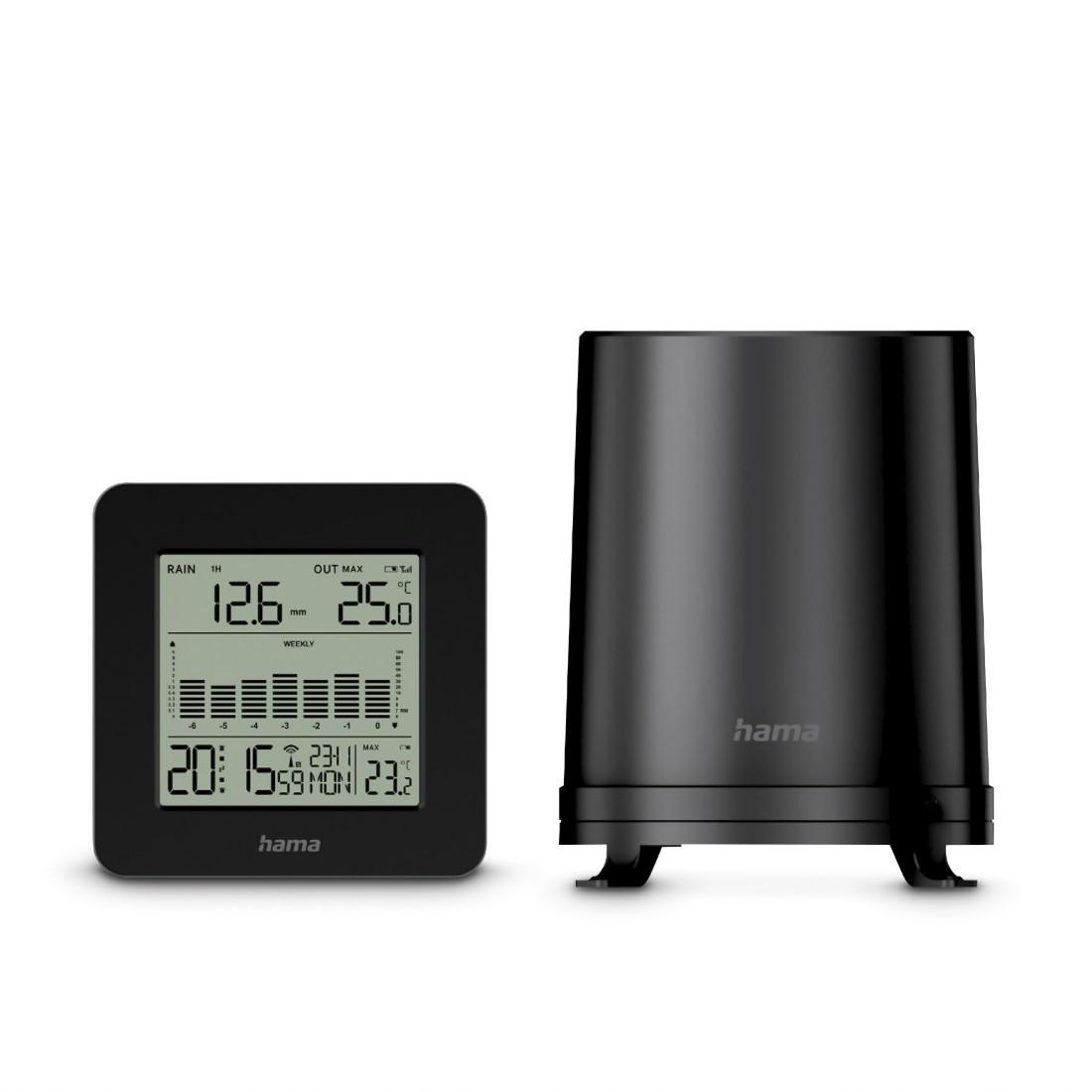 Wetterstation "Mykonos" mit Regenmesser/Außensensor, Funk, Wecker, Schwarz (00222220)