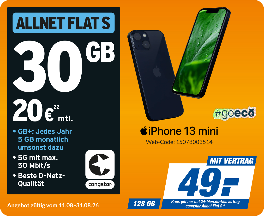 iPhone 13 mini mit Allnet Flat S für 49€!