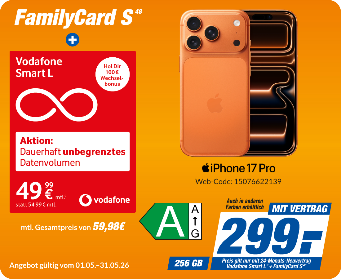 Apple iPhone 17 Pro mit Smart L + Family Card S für 299€!