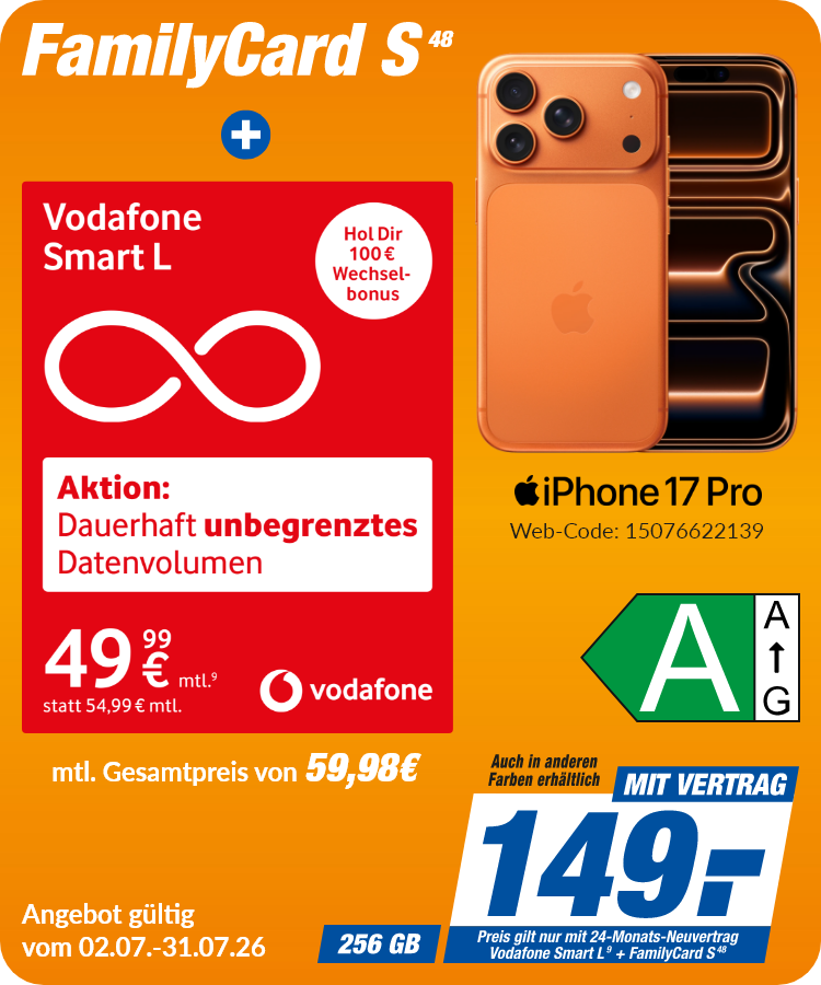 iPhone 17 Pro mit Smart L + FamilyCard S für 149€!
