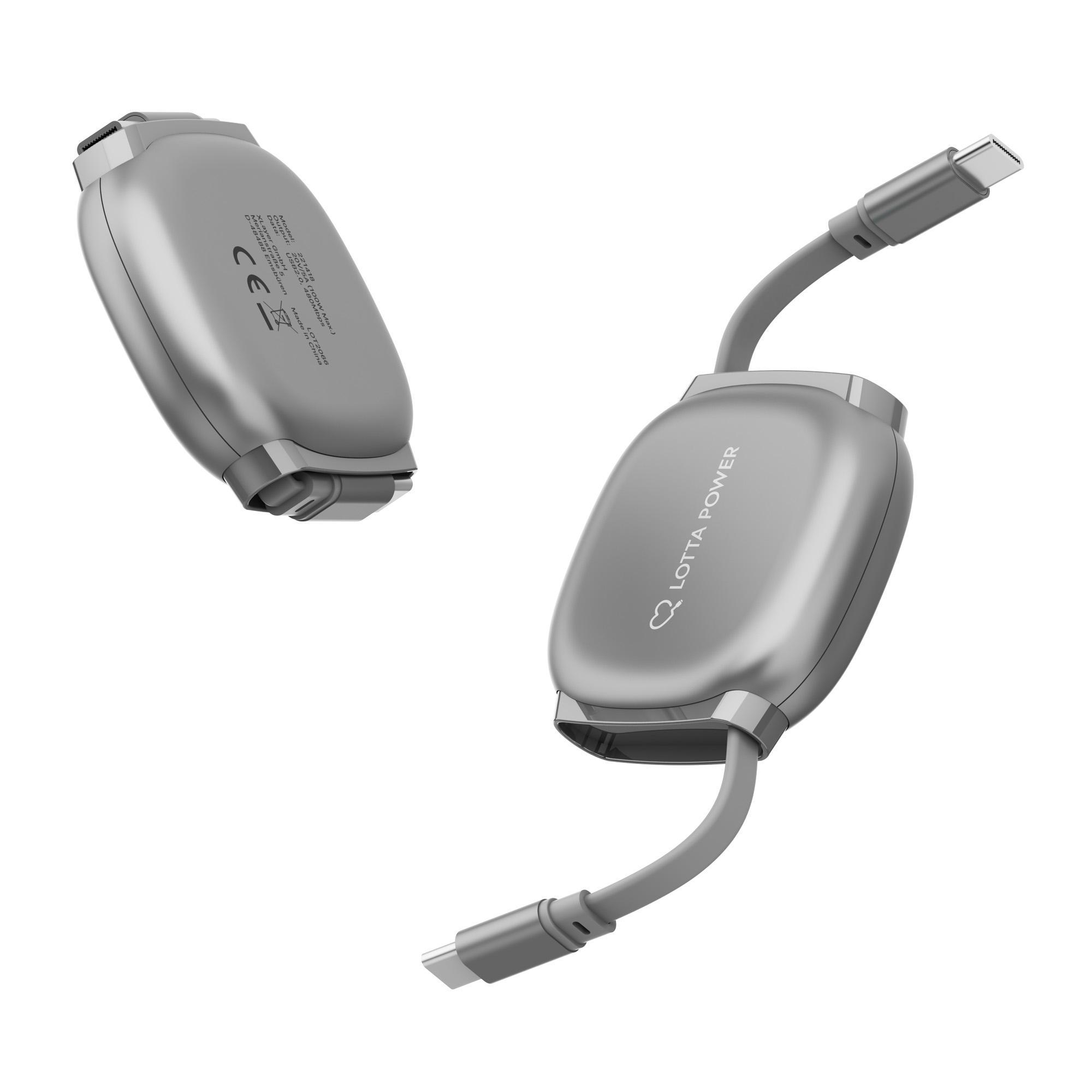 ausziehbares Ladekabel USB Typ C auf USB Typ C 100W Stone Grey