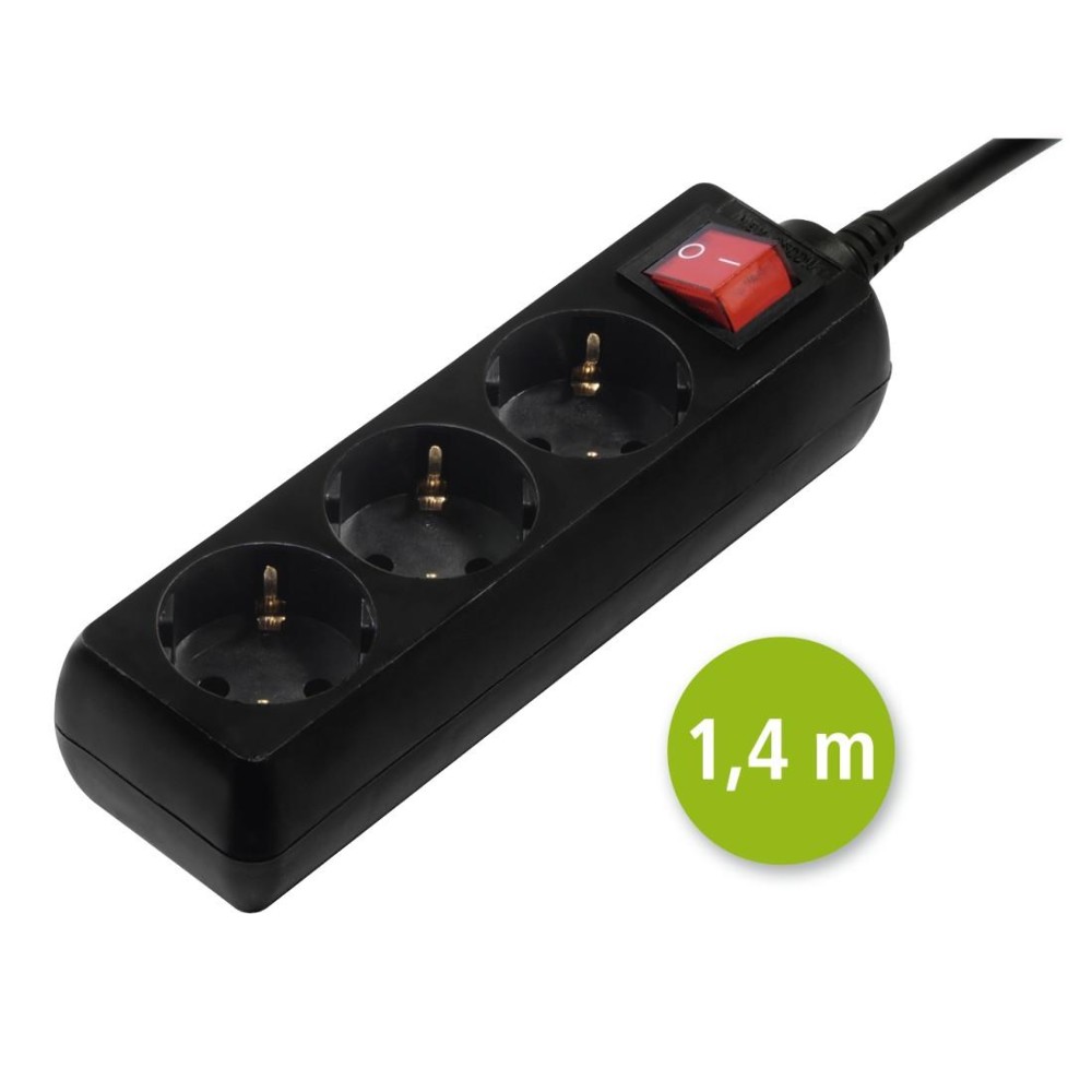 Steckdosenleiste 3-fach mit Schalter, 1,4 m, Schwarz, 2er-Set (00137396)