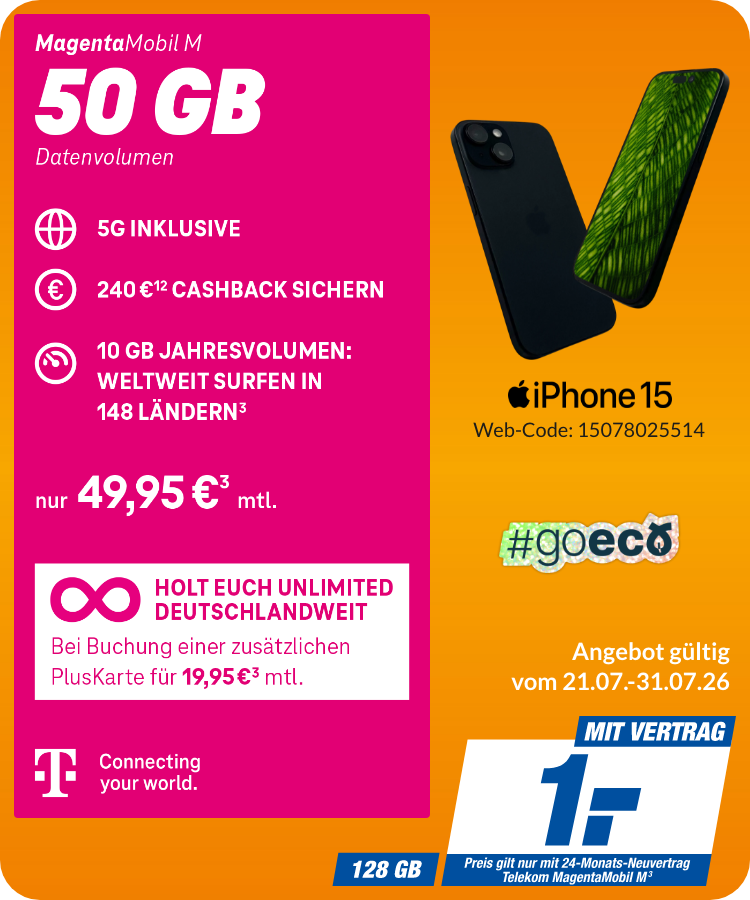 iPhone 15 mit Magenta Mobil M für 1€!