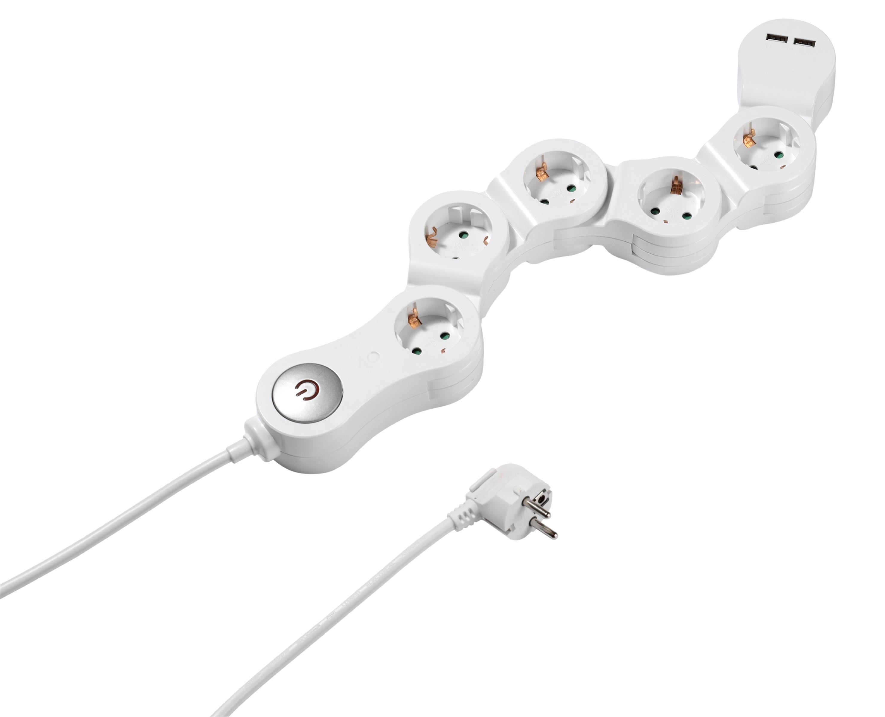 5-fach Steckdosenleiste, flexibel, 2x USB Port, schaltbar (62330)