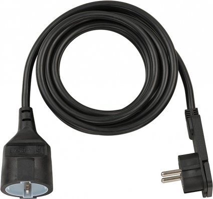 Kurzverlängerungsleitung mit Winkel-Flachstecker H05VV-F3G1,5 , 3 m, schwarz