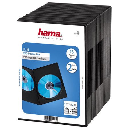 DVD-Doppel-Leerhülle Slim, 25er-Pack, Schwarz