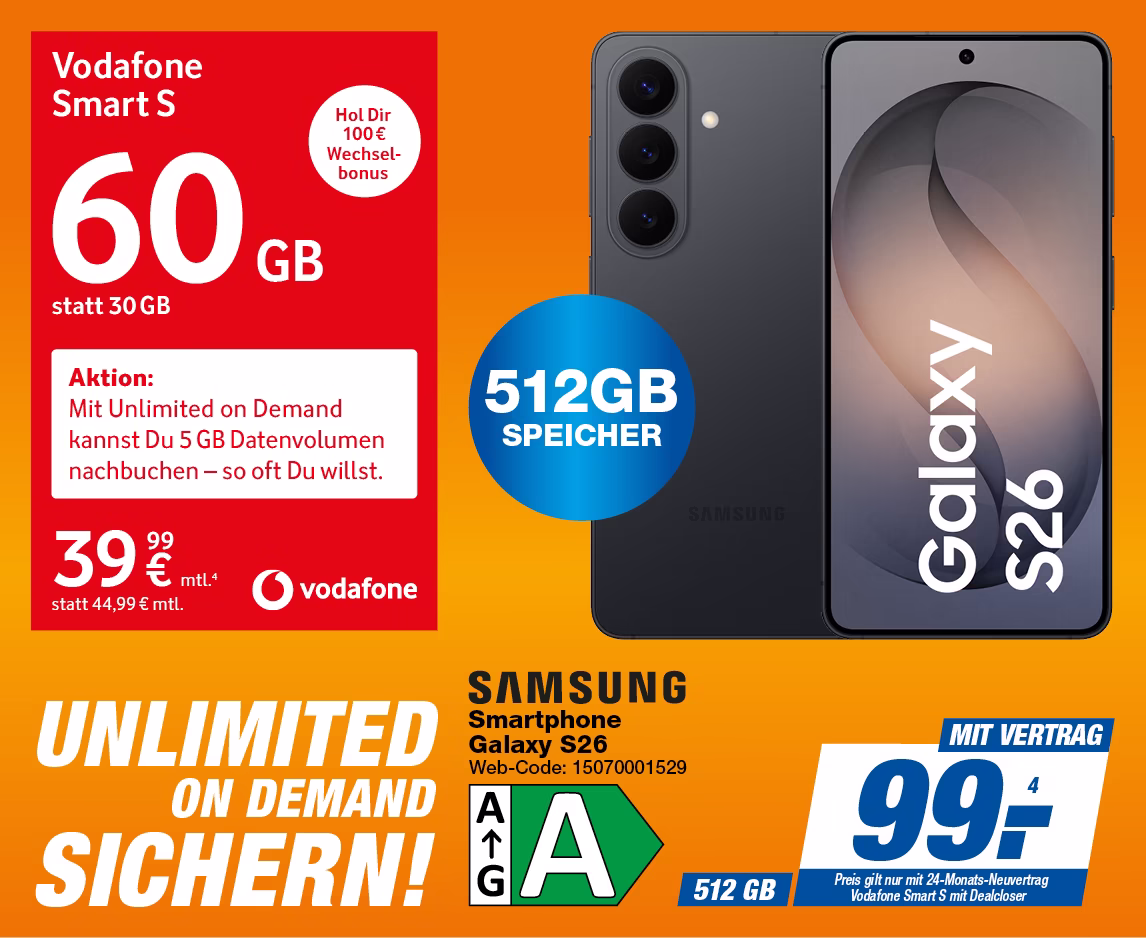 Samsung Galaxy S26 512 GB mit Vodafone Smart S mit Dealcloser